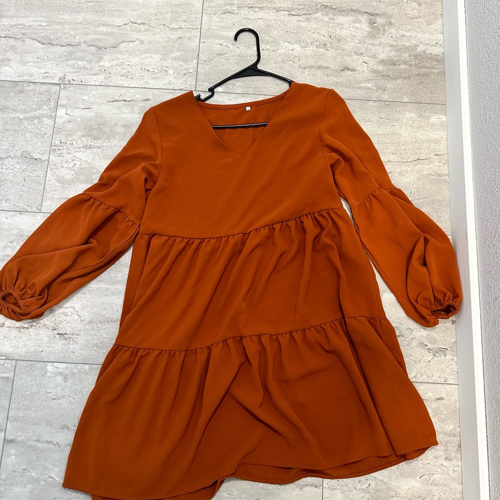 Rust Orange Long Sleeve Dress